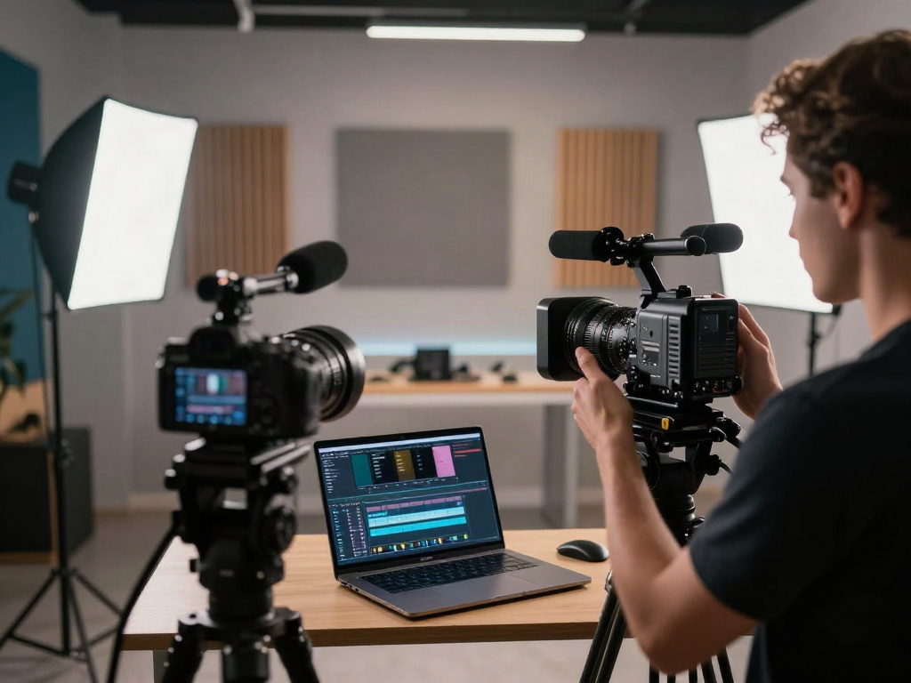 Atlas pro en pleine production vidéo avec un équipement moderne dans un studio professionnel
